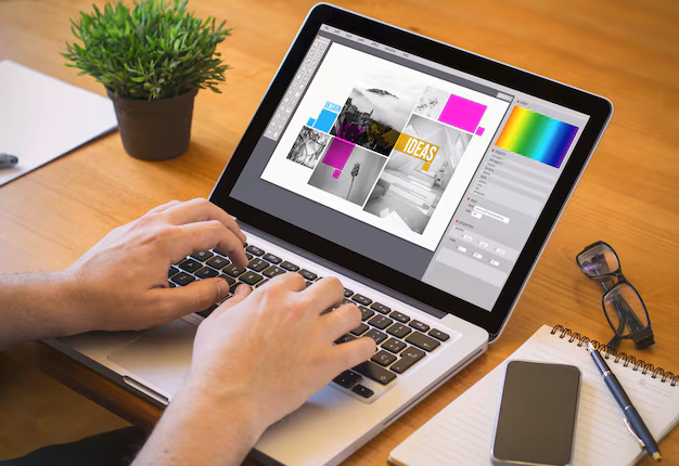 graphic design concept designer working laptop with graphic design software screen